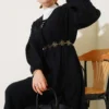 V-Neck Tie Dress Black بالجملة dress view 2 - Hicabistan مصنع تركيا