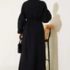V-Neck Tie Dress Black بالجملة dress view 3 - Hicabistan مصنع تركيا
