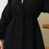V-Neck Tie Dress Black بالجملة dress view 4 - Hicabistan مصنع تركيا
