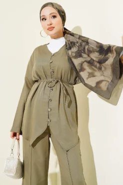 Alternative view of V Neck Buttoned Two-Piece Set
