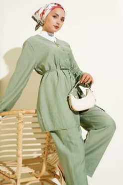 Alternative view of V Neck Belted Two-Piece Set