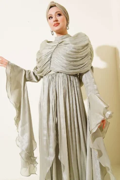 Ruffled Draped Evening Dress groothandel dress view 2 - Hicabistan Turkije fabriek
