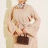 Ruffled Drop Knit Dress Beige wholesale dress view 2 - Hicabistan Turkey factory