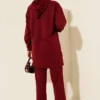 Hooded Two-Piece Set Burgundy wholesale clothing set view 3 - Hicabistan Turkey factory