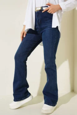 High Waist Flared Trousers Navy Blue