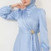 Star Gold Buckle Detail Satin Evening Dress Baby Blue بالجملة dress view 2 - Hicabistan مصنع تركيا