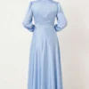 Star Gold Buckle Detail Satin Evening Dress Baby Blue بالجملة dress view 3 - Hicabistan مصنع تركيا