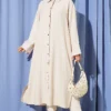 Slit Detail Tencel Long Tunic Beige