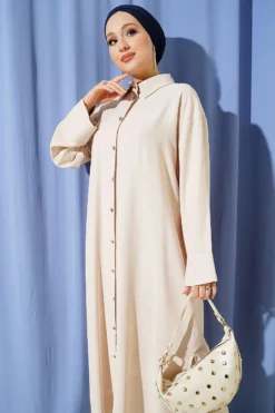 Alternative view of Slit Detail Tencel Long Tunic Beige