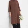 Slit Detail Tencel Long Tunic Brown