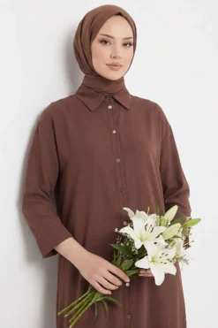 Alternative view of Slit Detail Tencel Long Tunic Brown