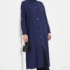 Slit Detail Tencel Long Tunic Navy Blue