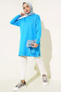 Vista alternativa di Basic Knit Tunic with Slit Blue