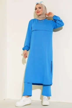 Split Long Two-Piece Set Indigo