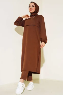 Split Long Two-Piece Set Brown