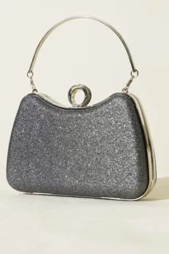 Ringed Glitter Evening Bag Charcoal