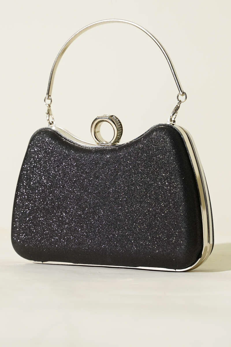 Ringed Glitter Evening Bag Black
