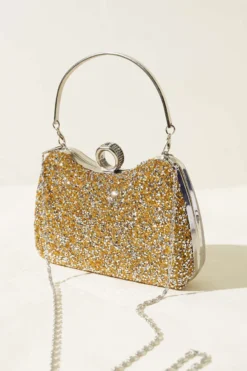 Ring Stone Evening Bag Yellow White