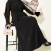 Ruffled Bow Neck Top with Skirt Set Black wholesale clothing set - Hicabistan Turkey factory