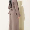 Ruffled Bow Neck Top with Skirt Set Mink wholesale clothing set view 3 - Hicabistan Turkey factory