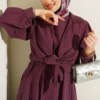 Collar Tied Midi Dress Burgundy groothandel dress view 2 - Hicabistan Turkije fabriek