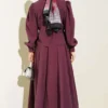 Collar Tied Midi Dress Burgundy groothandel dress view 3 - Hicabistan Turkije fabriek