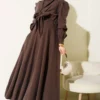 Collar Tied Midi Dress Brown en gros dress view 2 - Hicabistan usine Turquie