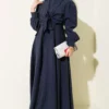Collar Tied Midi Dress Navy Blue all'ingrosso dress - Hicabistan fabbrica Turchia