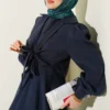 Collar Tied Midi Dress Navy Blue all'ingrosso dress view 2 - Hicabistan fabbrica Turchia