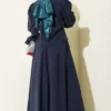 Collar Tied Midi Dress Navy Blue all'ingrosso dress view 3 - Hicabistan fabbrica Turchia