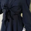 Collar Tied Midi Dress Navy Blue all'ingrosso dress view 4 - Hicabistan fabbrica Turchia