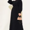 Collar Lace Belted Dress Black