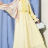 Ruffled Neck Drawstring Waist Dress Yellow