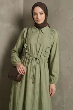 Ruffled Neck Waist Tunic Dress en gros dress view 2 - Hicabistan usine Turquie