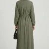 Ruffled Neck Waist Tunic Dress Khaki groothandel dress view 3 - Hicabistan Turkije fabriek