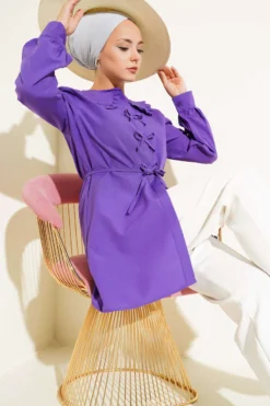 Ruffled Bow Collar Tunic Purple