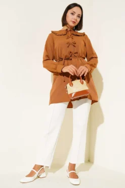 Alternative view of Ruffled Bow Collar Tunic Tan