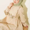 Ruffled Collar Embroidered Poplin Dress Beige wholesale dress - Hicabistan Turkey factory