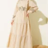Ruffled Collar Embroidered Poplin Dress Beige بالجملة dress view 2 - Hicabistan مصنع تركيا