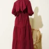 Ruffled Collar Embroidered Poplin Dress Burgundy al por mayor dress view 3 - Hicabistan fábrica Turquía