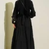 Ruffled Collar Embroidered Poplin Dress Black بالجملة dress view 4 - Hicabistan مصنع تركيا