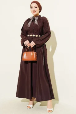 Alternative view of Collared Pleated Skirt Two-Piece Set Brown