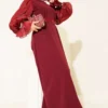 Pearl Detail Belted Evening Dress Burgundy al por mayor dress view 2 - Hicabistan fábrica Turquía