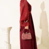 Pearl Detail Belted Evening Dress Burgundy al por mayor dress view 3 - Hicabistan fábrica Turquía