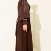 Pearl Detail Belted Evening Dress Brown Großhandel dress view 3 - Hicabistan Türkei Fabrik