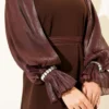 Pearl Detail Belted Evening Dress Brown Großhandel dress view 4 - Hicabistan Türkei Fabrik
