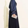 Pearl Detail Belted Evening Dress Navy Blue en gros dress view 3 - Hicabistan usine Turquie
