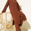 Pearl Collar Long Tunic Two-Piece Set Brown al por mayor clothing set - Hicabistan fábrica Turquía