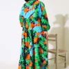 Tie Neck Batwing Sleeve Dress Green all'ingrosso dress view 3 - Hicabistan fabbrica Turchia