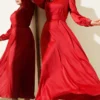 Beaded Satin Evening Dress Red